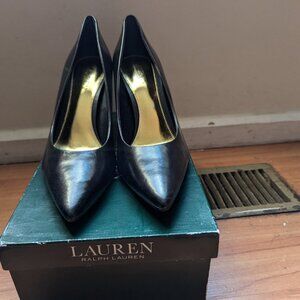 LAUREN RALPH LAUREN,ALANI BLACK LEATHER HEELS PUMP WOMEN SHOES SZ 9.5B